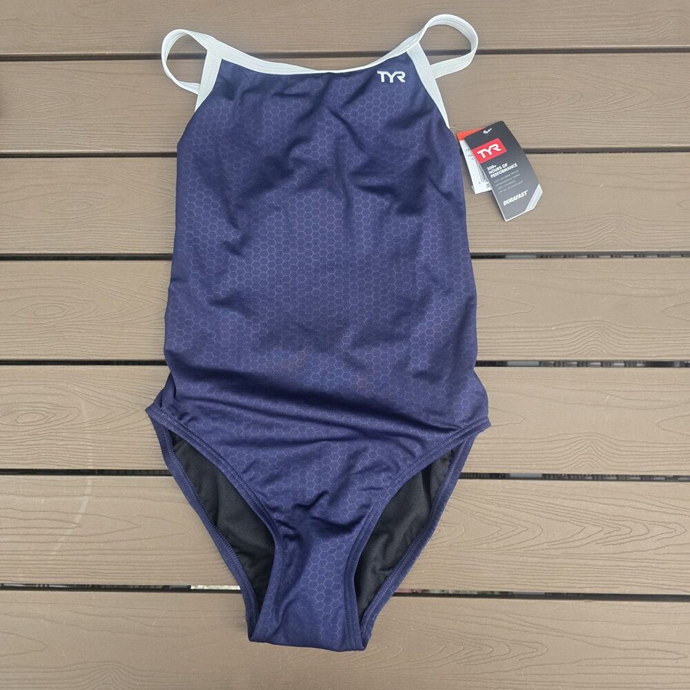 TYR Durafast Elite Women's Hexa Diamondfit Navy/white One Piece Swim Sz 34 New
